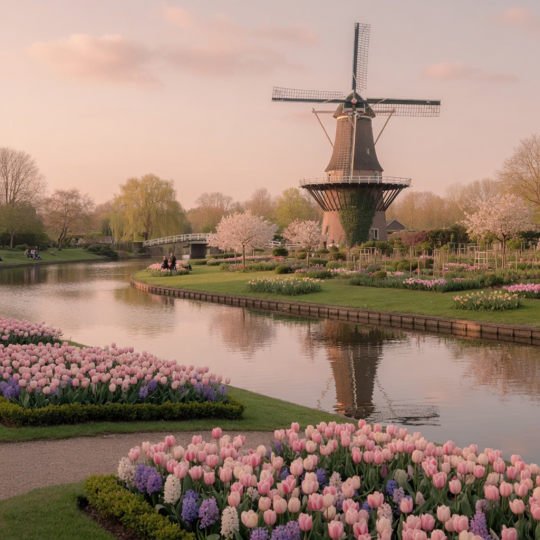 The windmill and gardens of Amstelpark along the Amstel