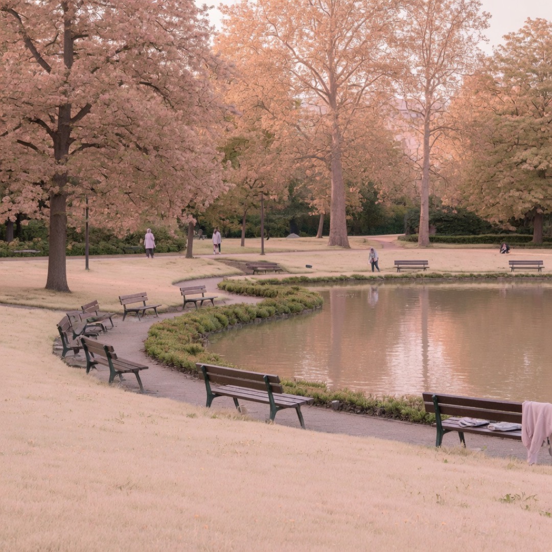 Pond and lawns of Oosterpark in Amsterdam Oost