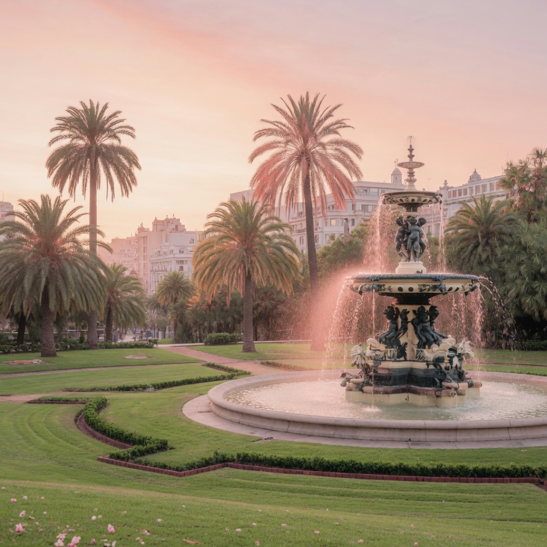 The Victorian fountain and lawns of Albert Park in central Auckland