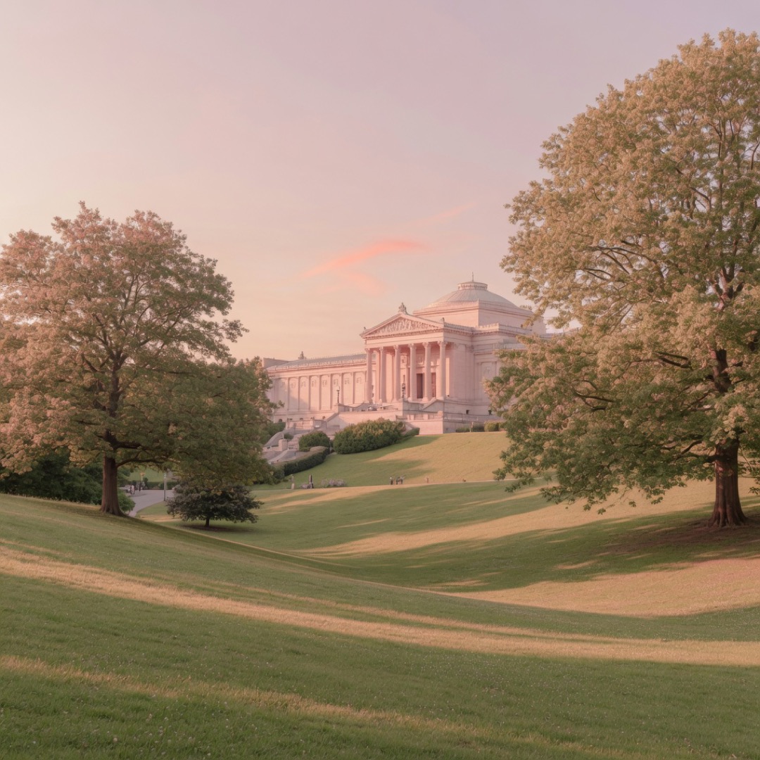 Lawns and the museum hill of the Auckland Domain