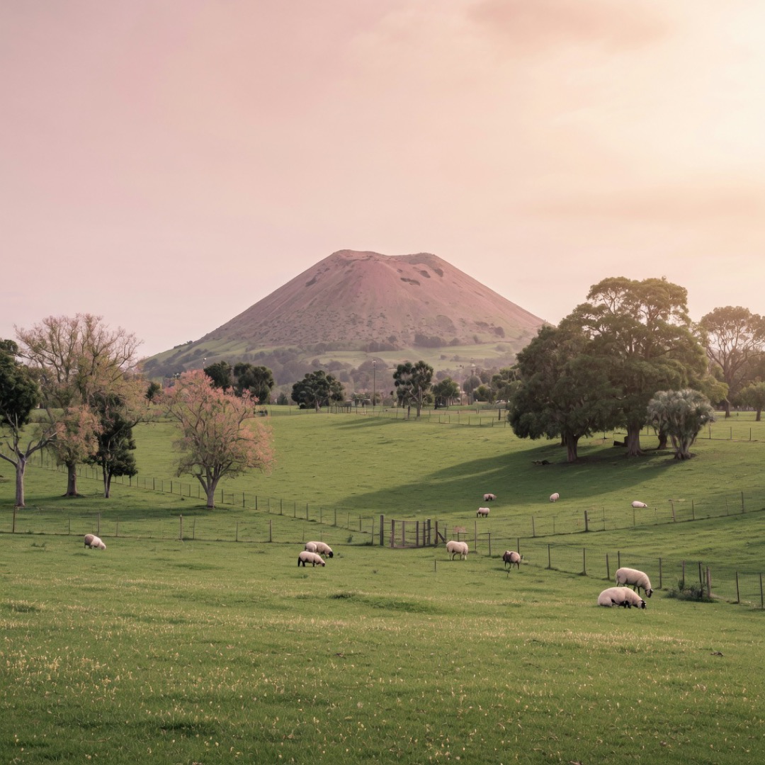 Sheep paddocks below the One Tree Hill summit in Cornwall Park