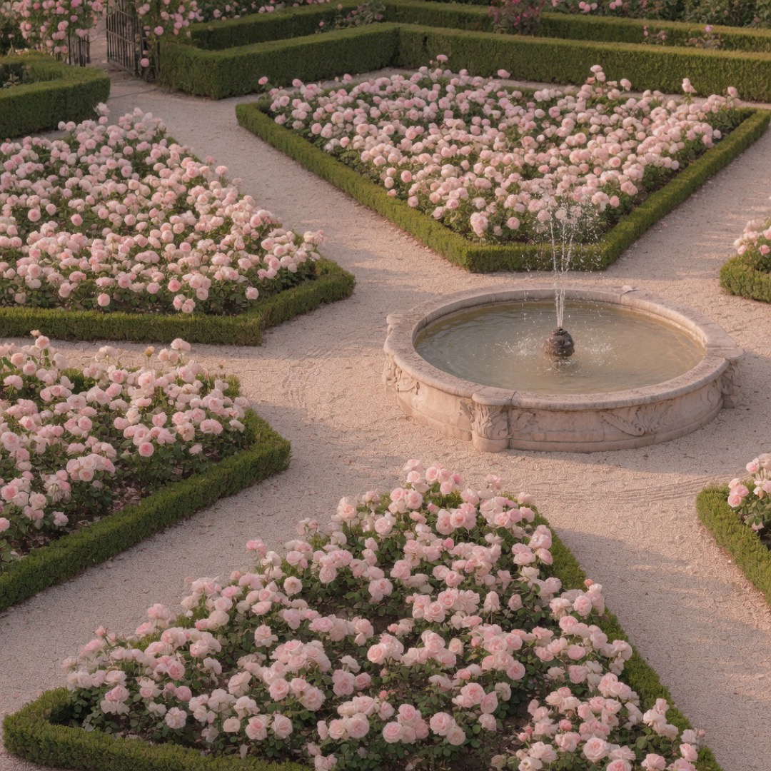 Rose beds and fountain at the Parnell Rose Garden
