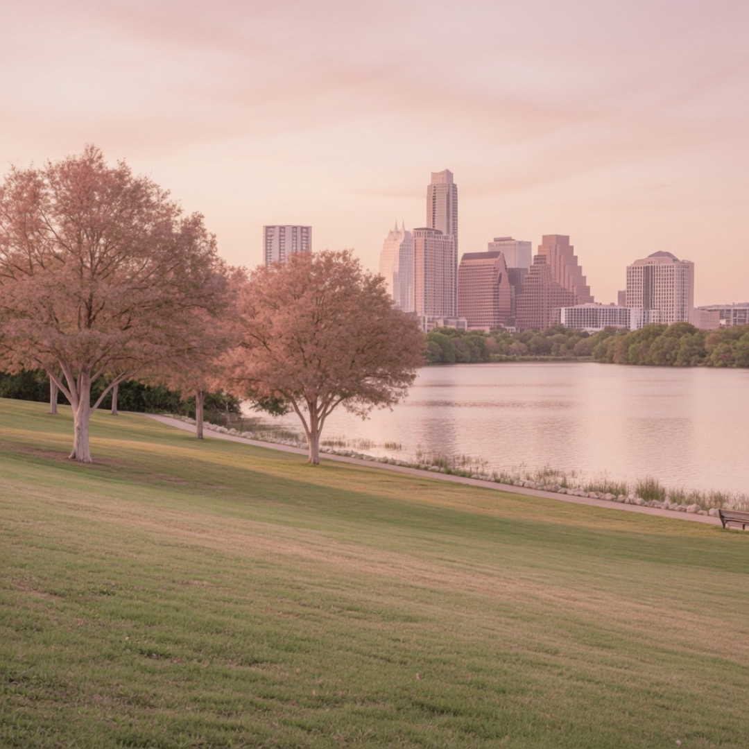 Lawn and lake at Auditorium Shores, Austin