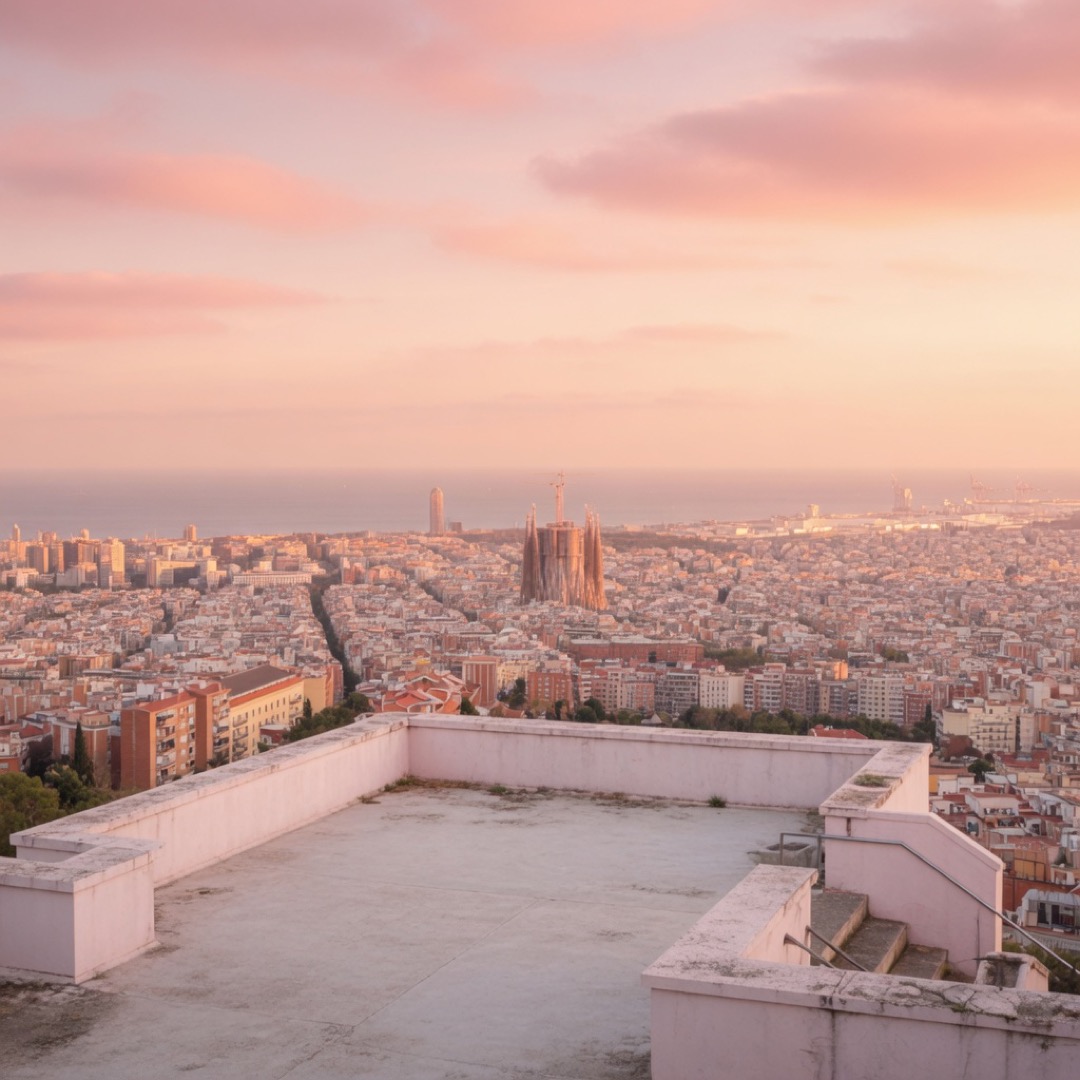 People watching the sunset from Bunkers del Carmel over Barcelona