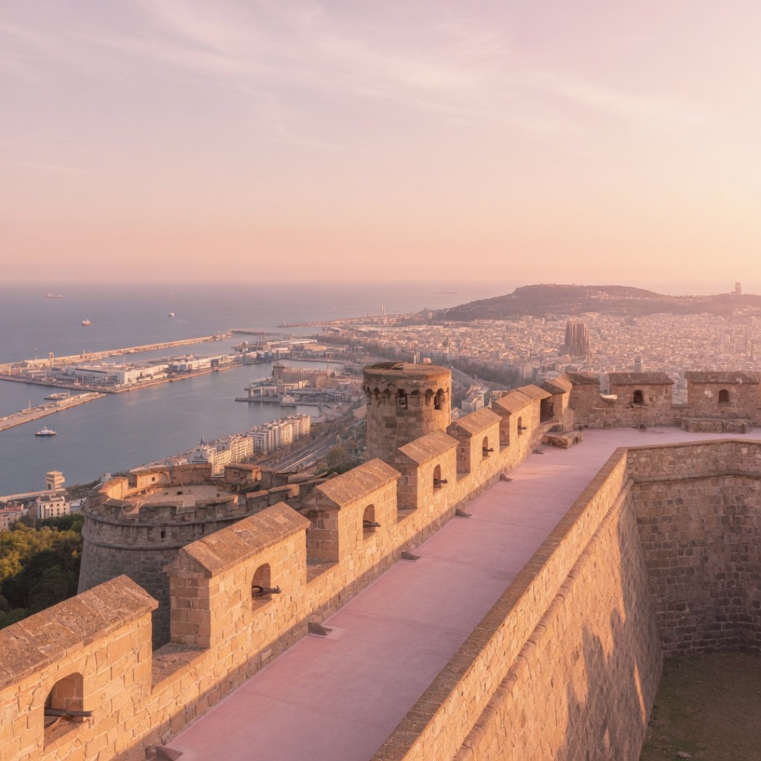 Ramparts of Castell de Montjuïc looking over Barcelona harbour