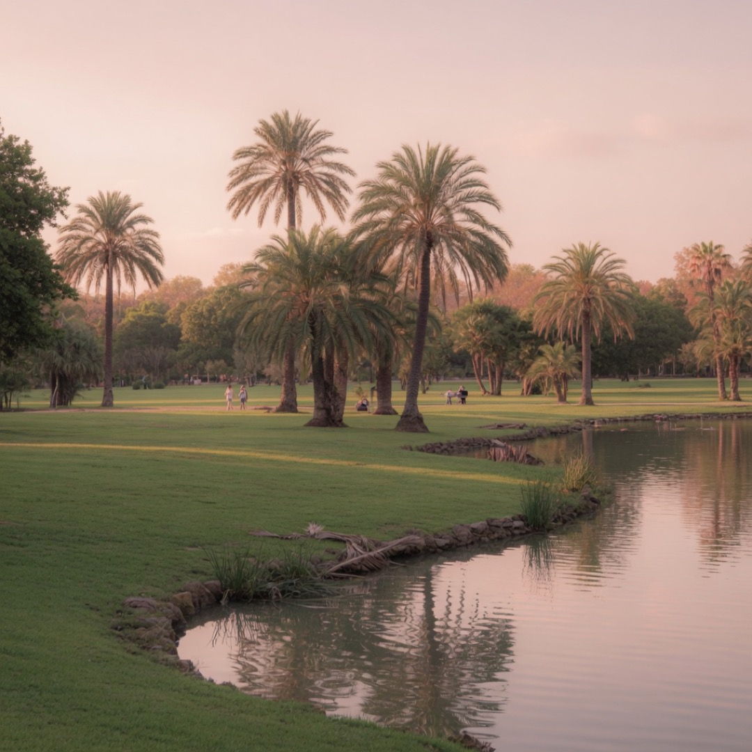 Palm trees and lawns of Parc de la Ciutadella in Barcelona