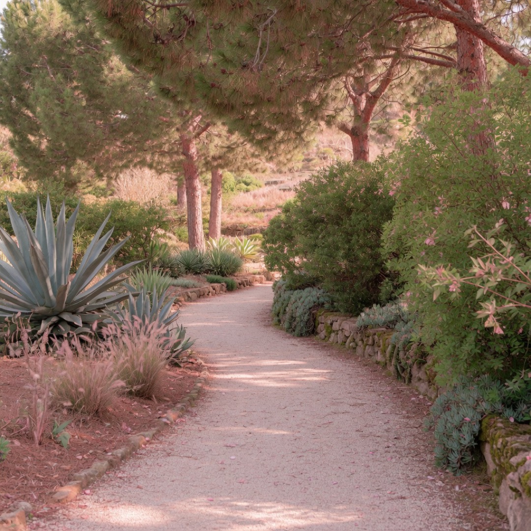 Mediterranean plants and paths in the Jardí Botànic on Montjuïc