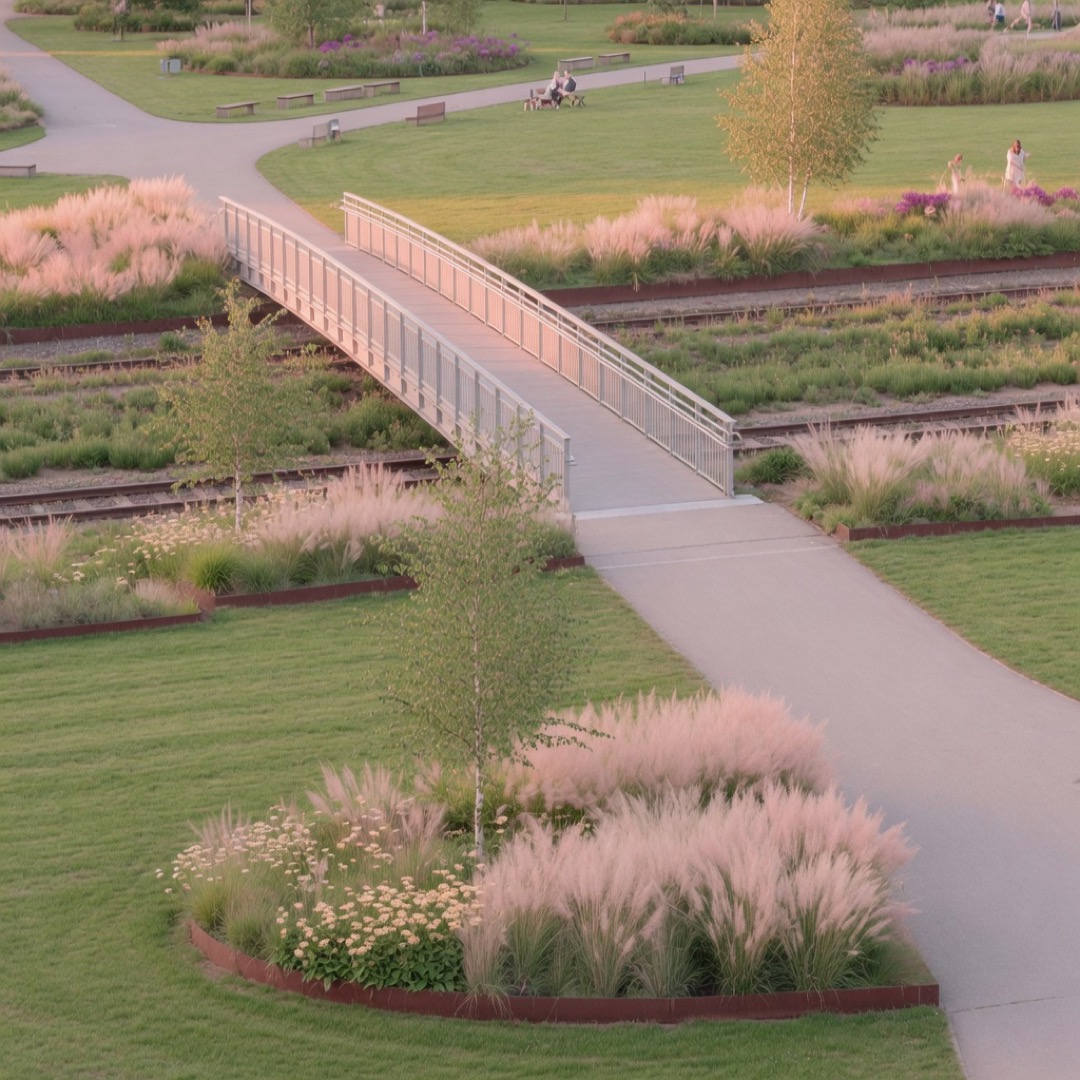 Modern park paths at Park am Gleisdreieck, Berlin