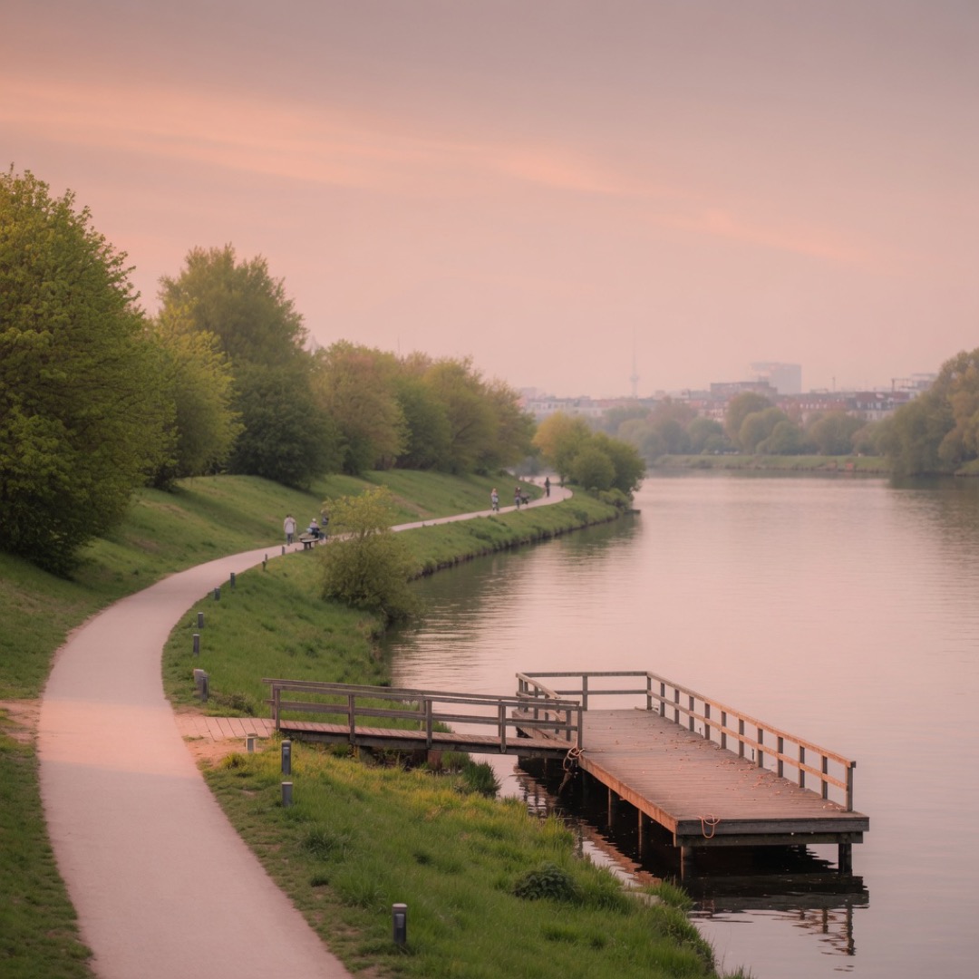 Walking path along the Spree river in Berlin