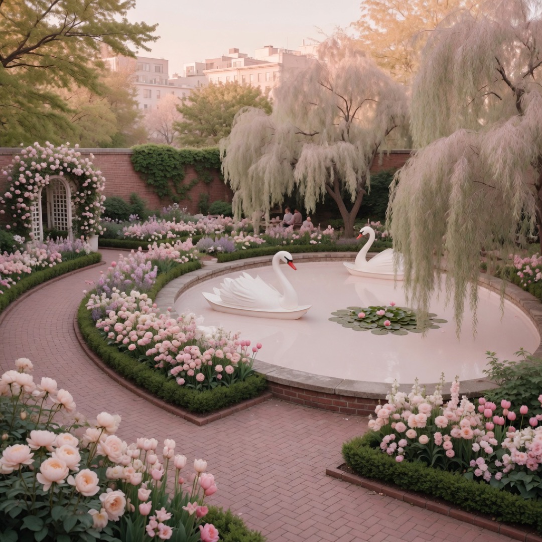 Garden paths and pond at the Boston Public Garden