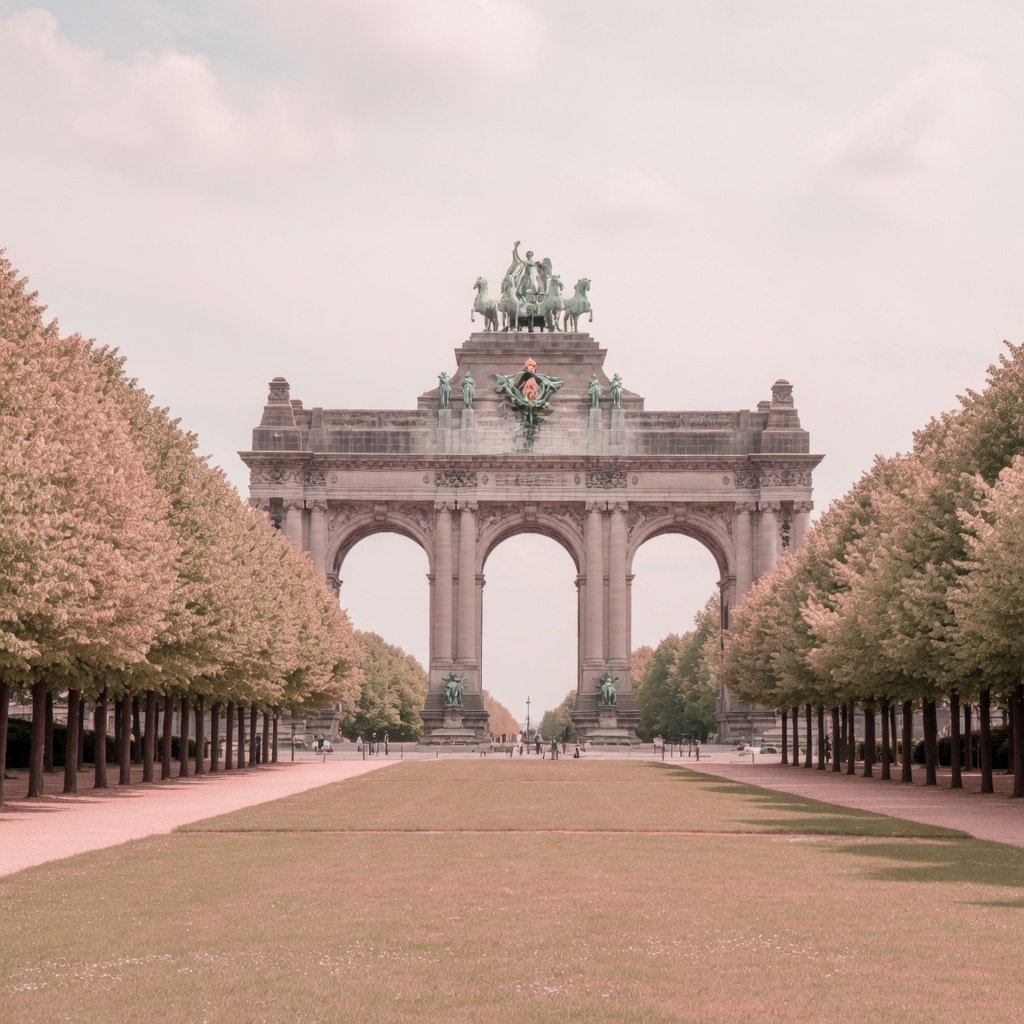 The three arches of the Cinquantenaire with the park's wide lawns