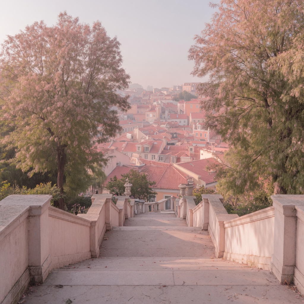 The terraced gardens of Mont des Arts with the city rooftops below