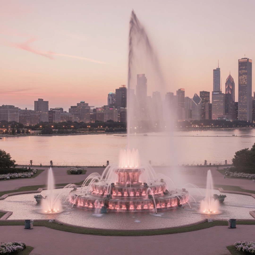 Fountain and lawn at Grant Park, Chicago