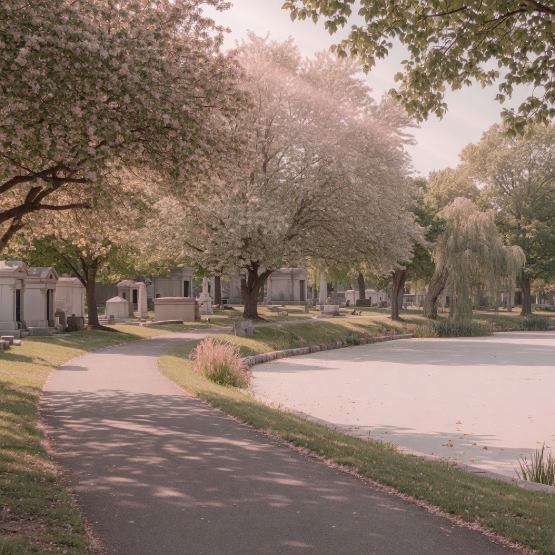 Quiet paths and monuments at Graceland Cemetery, Chicago