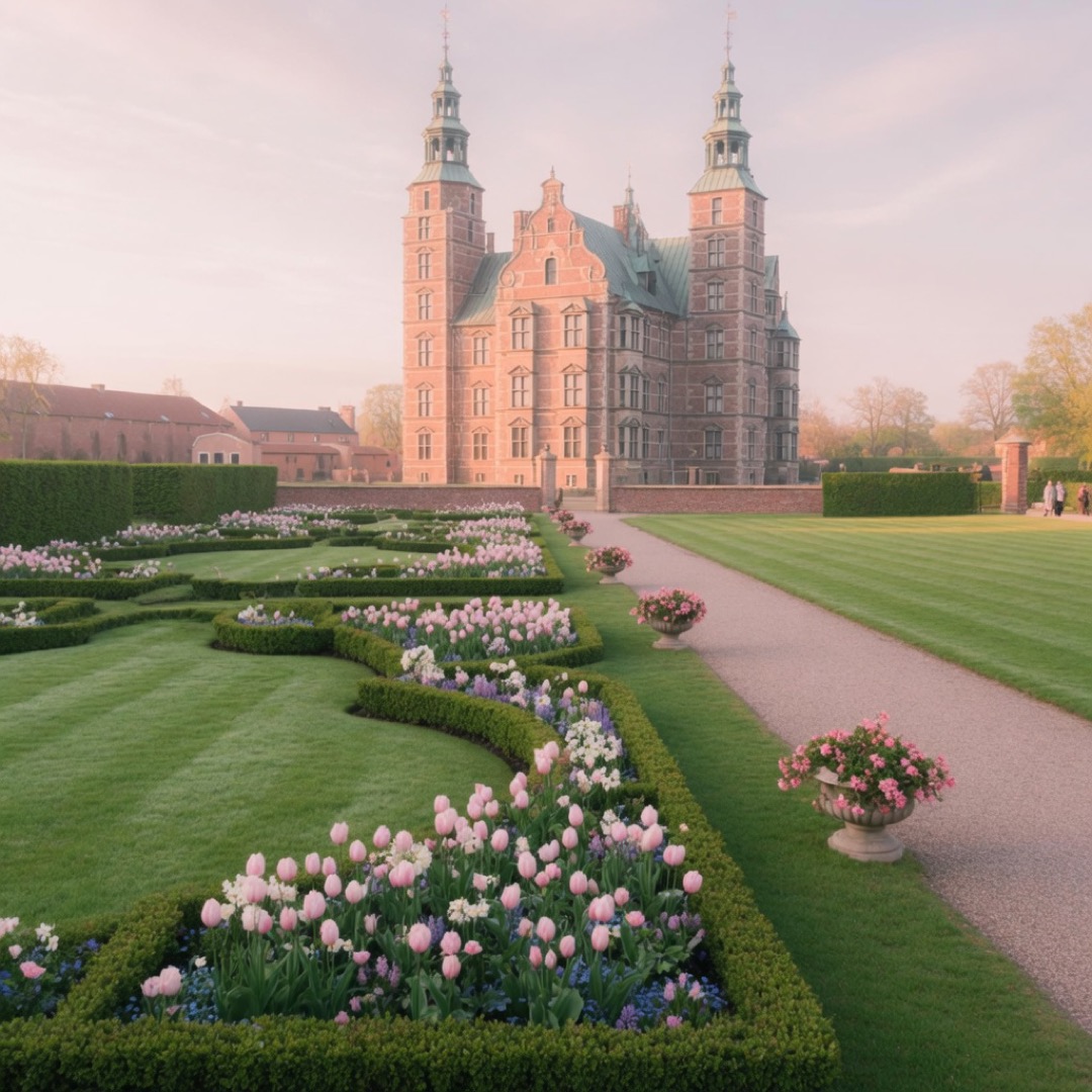 The lawns of Kongens Have with Rosenborg Castle rising behind