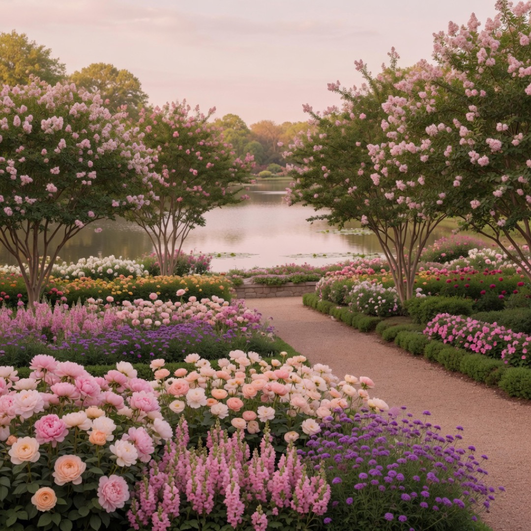 Garden paths at the Dallas Arboretum by the lake