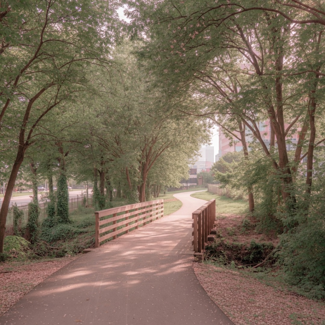 Rail-trail path with trees on the Katy Trail, Dallas
