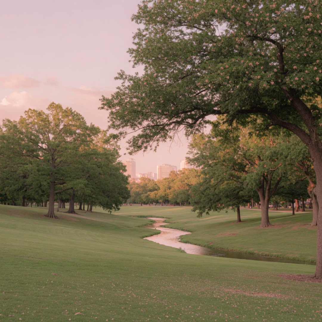 Creek path and trees at Turtle Creek near Reverchon Park, Dallas
