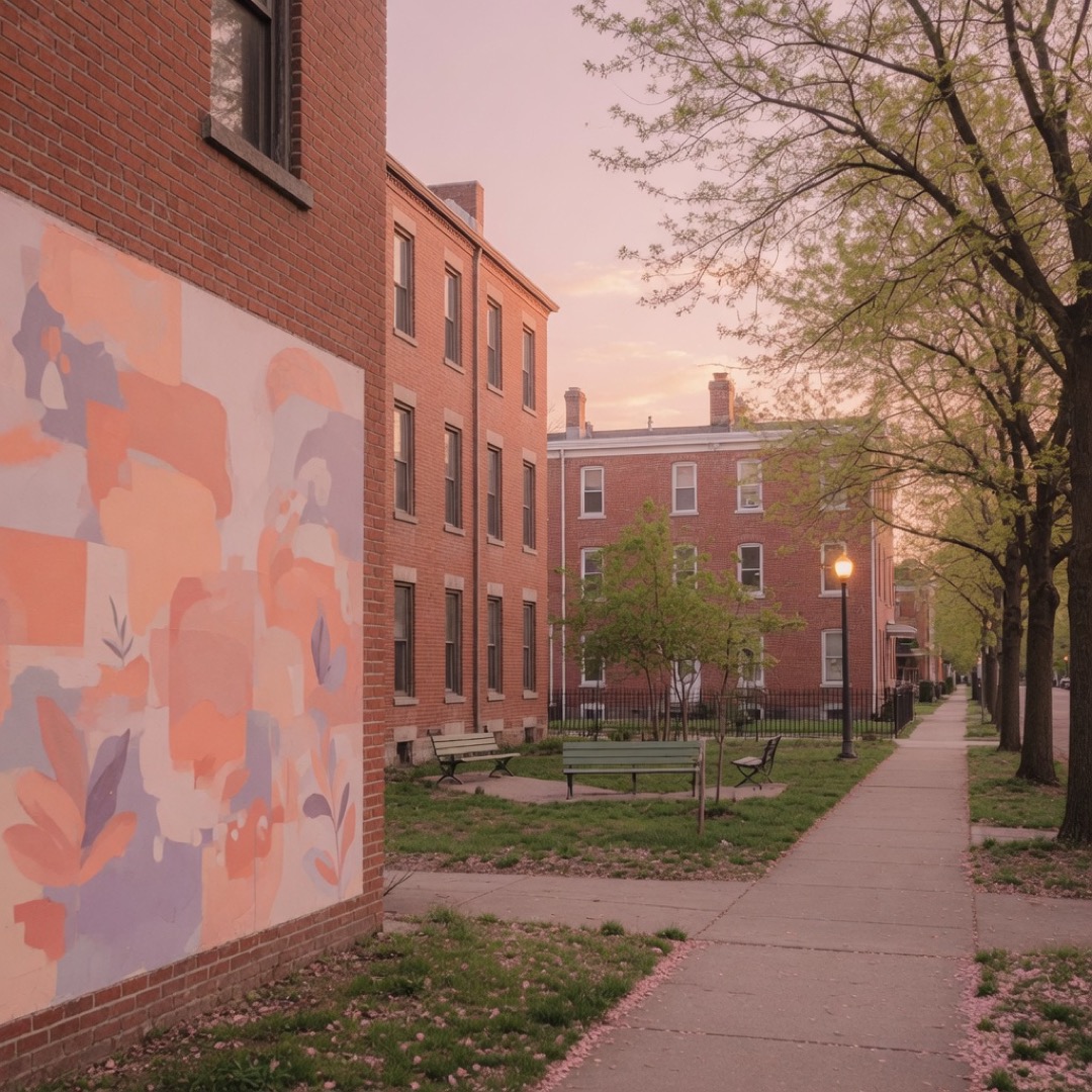 Neighborhood streetscape in Corktown, Detroit