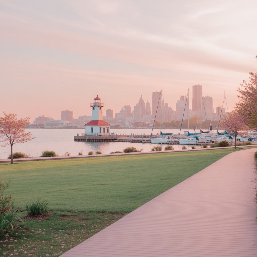 Harbor and lighthouse area in Detroit