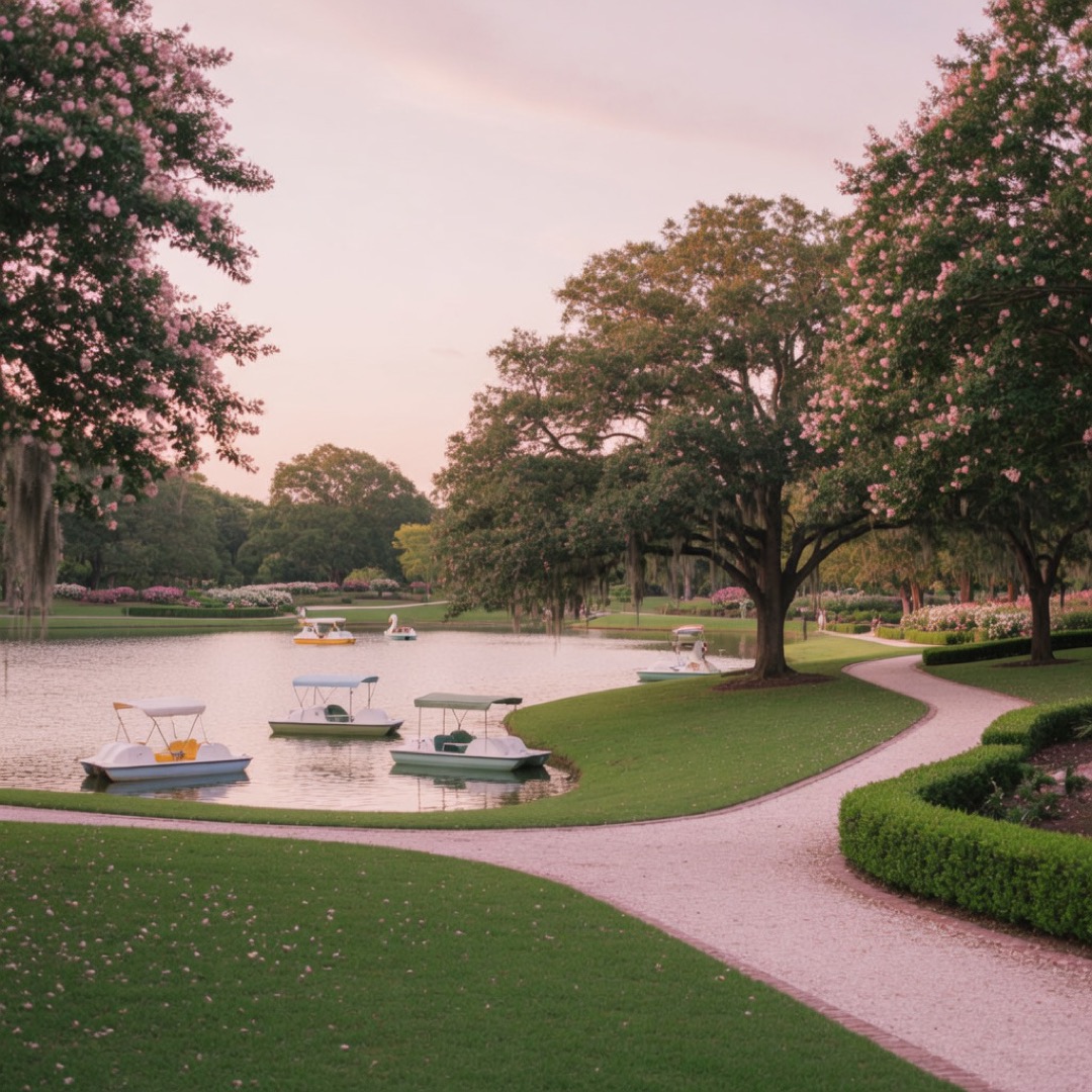 Lawn and lake at Hermann Park, Houston