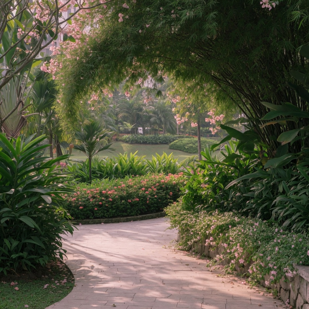 Shaded benches at The Central Park, Desa Park City — Soft Blush practical date pin