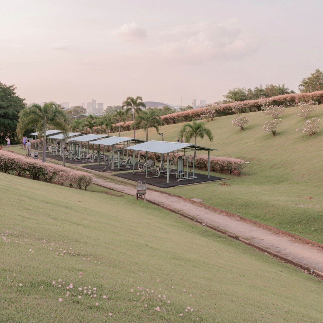 The gentle slopes near the fitness circuits at Bukit Jalil Recreational Park — Soft Blush practical date pin