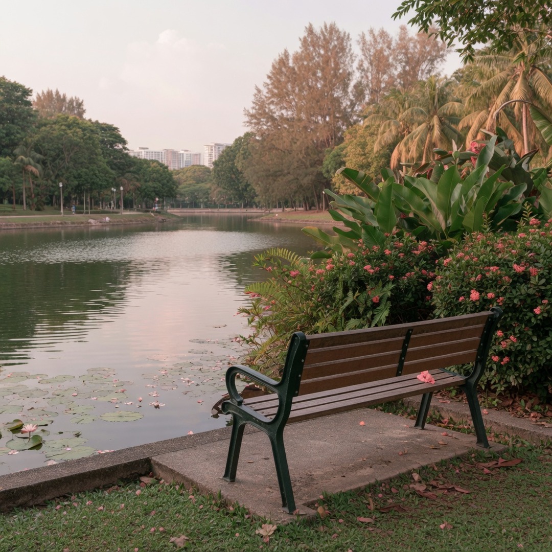 Lakeside bench at PARC, Taman Subang Ria — Soft Blush practical date pin