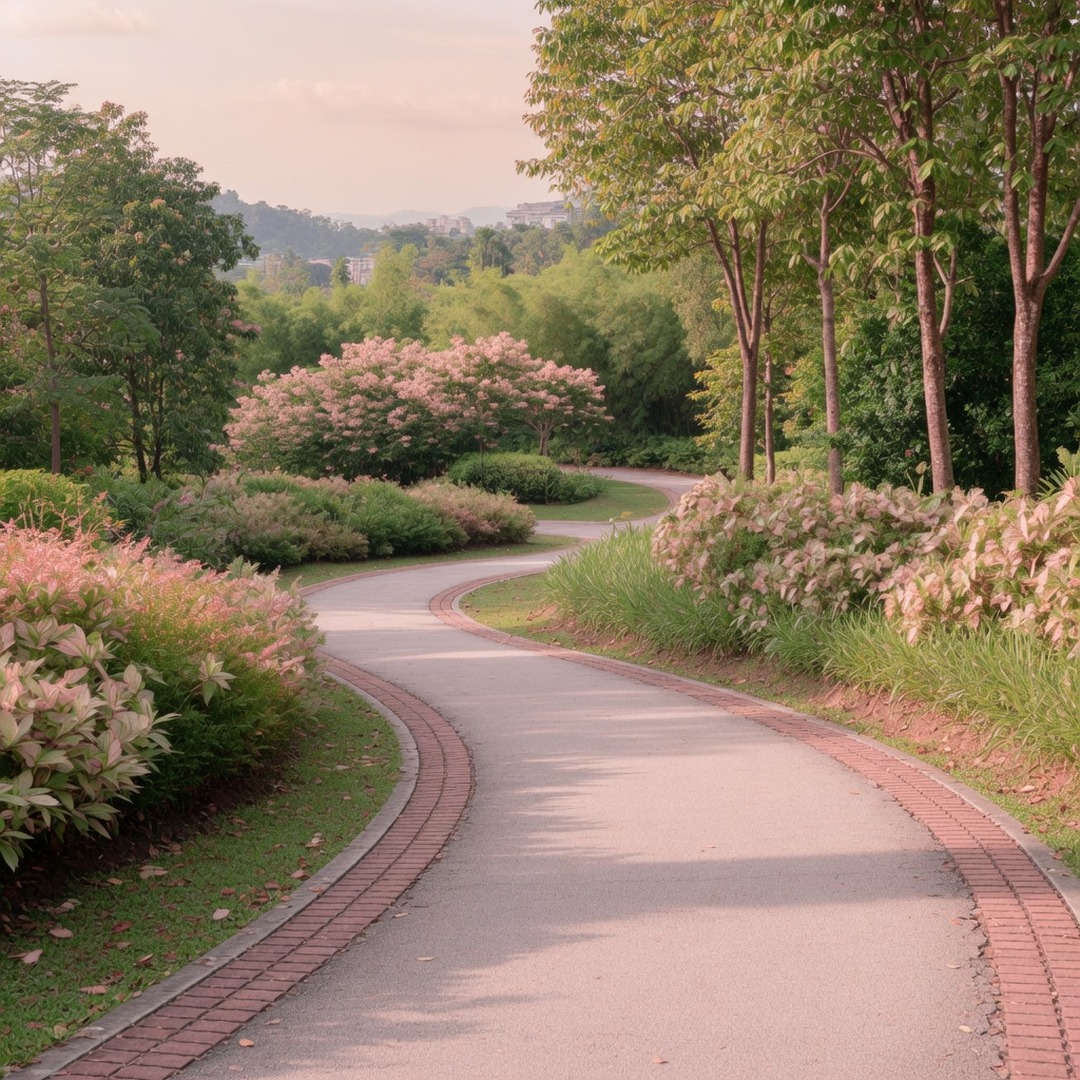 The paved path at Bukit Kiara Park — Soft Blush practical date pin