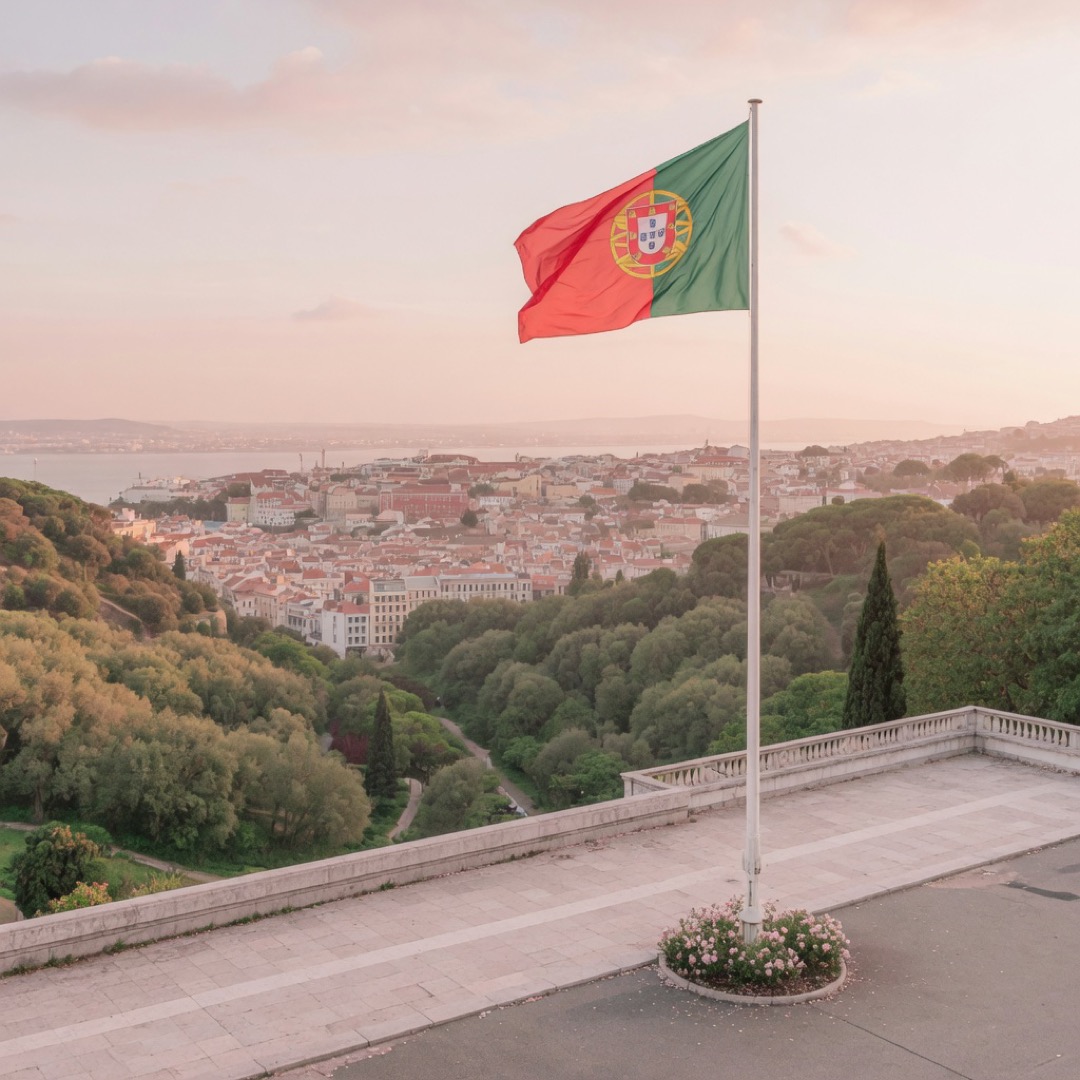 View over Lisbon from the top of Parque Eduardo VII at golden hour
