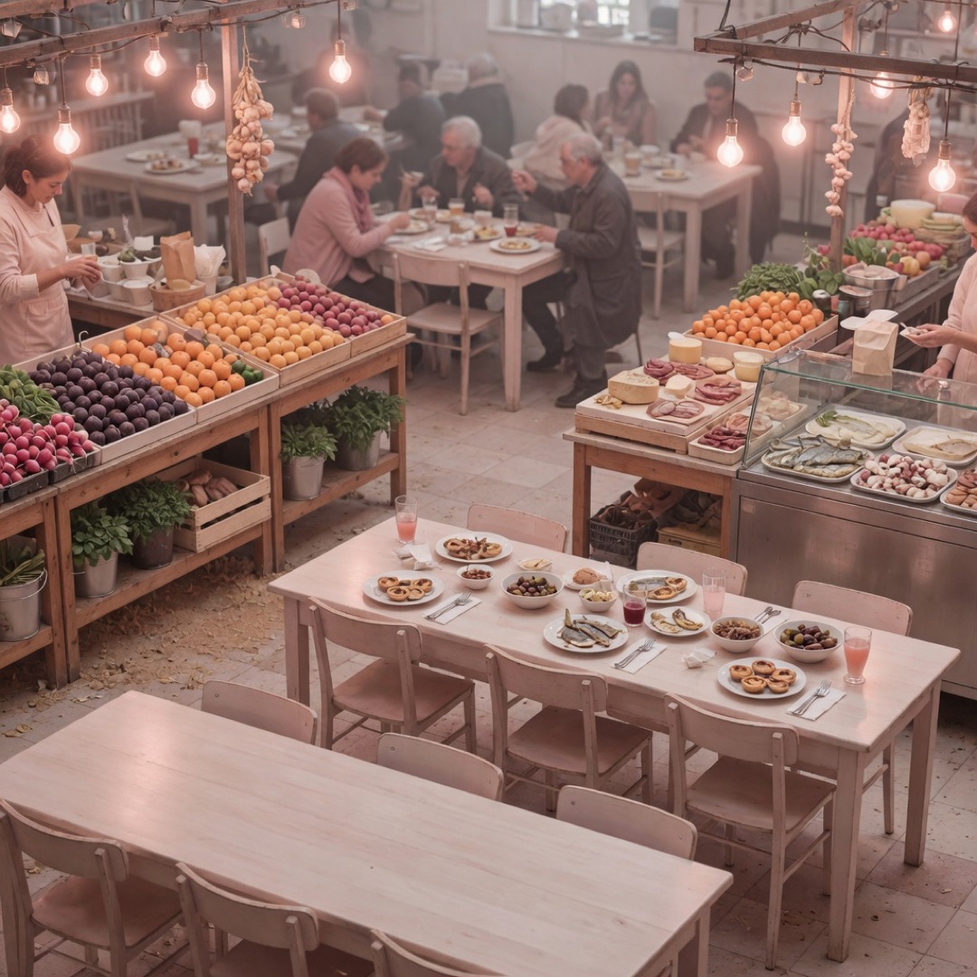 Food stalls inside the Mercado da Ribeira market hall