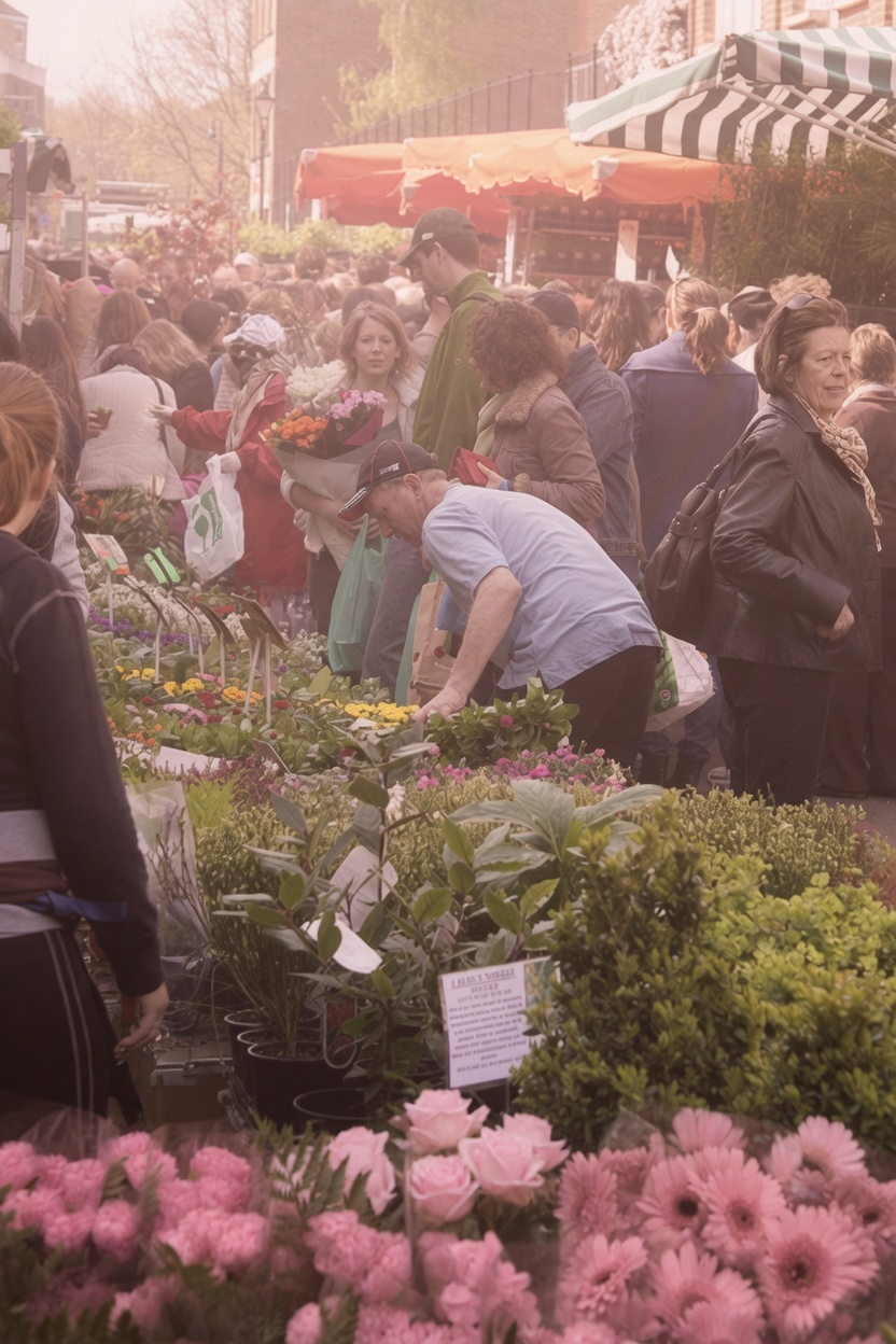 Flower stalls along Columbia Road on a Sunday morning