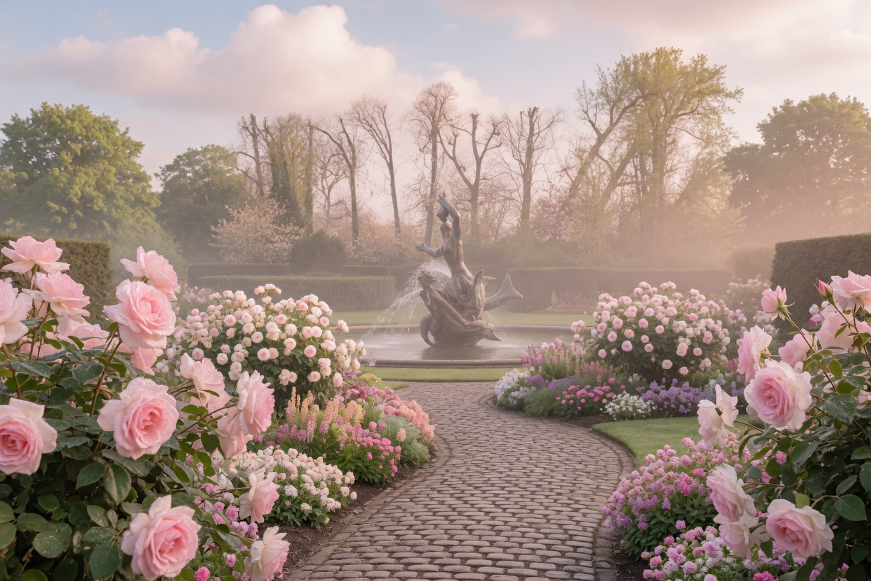 Rose beds and paths in Queen Mary's Gardens, Regent's Park