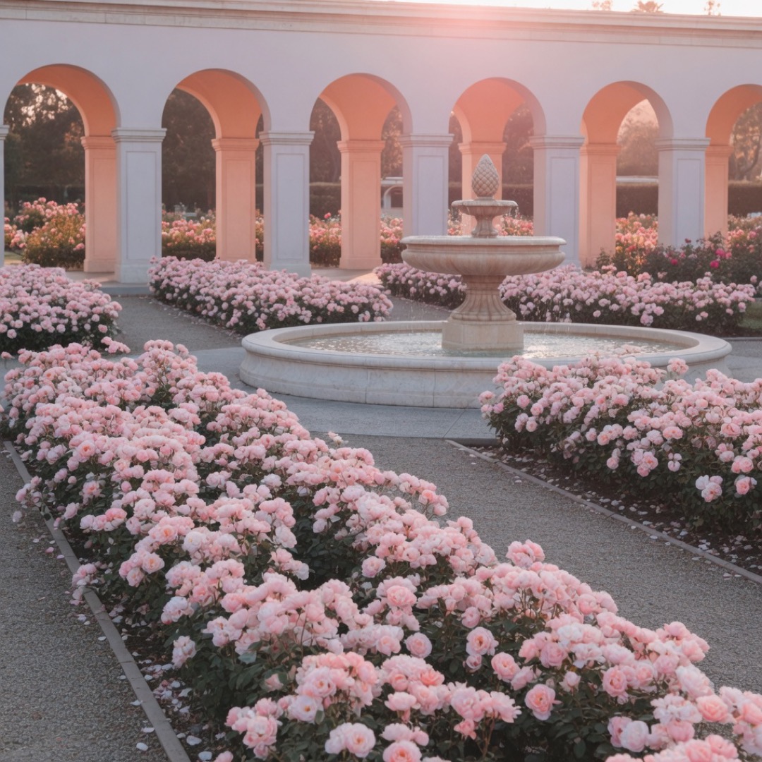 Rose garden beds and lawn in Exposition Park, Los Angeles