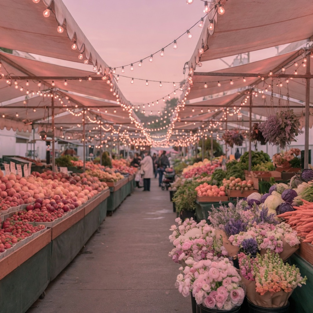 Outdoor market stalls at the Farmers Market in Los Angeles