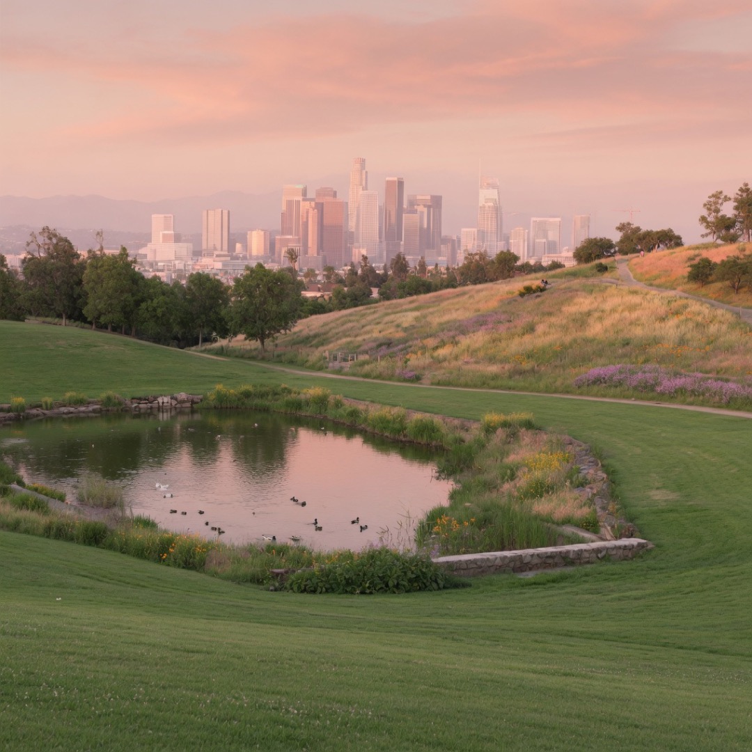 Hilltop viewpoint over Los Angeles at Kenneth Hahn Park