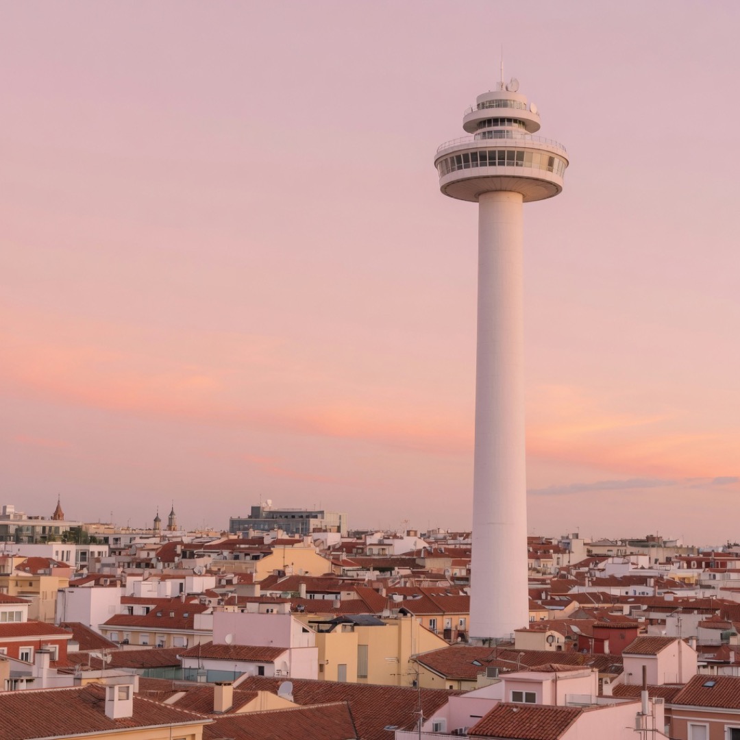 Faro de Moncloa tower above Madrid's rooftops