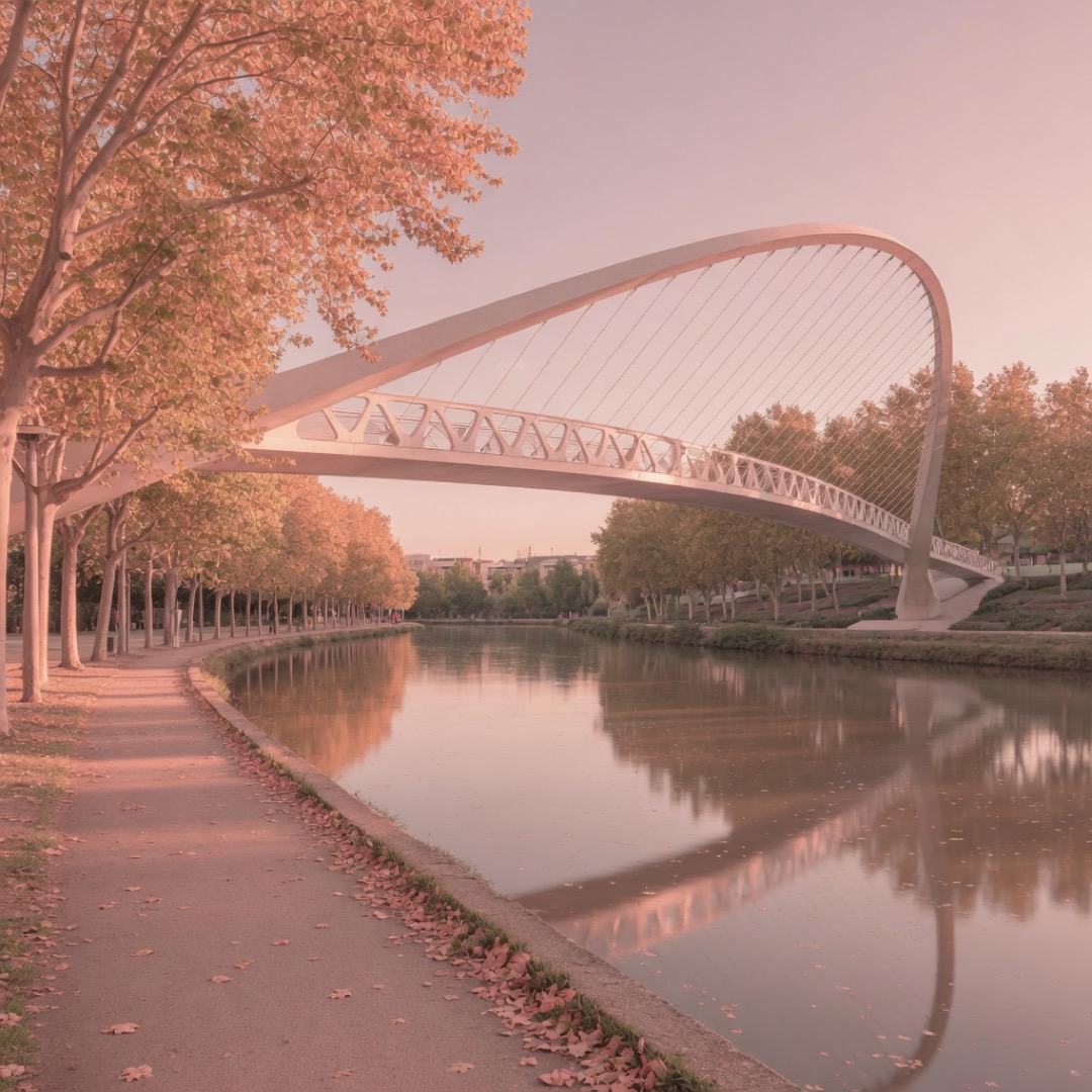 Madrid Río riverside path and Puente Monumental de Arganzuela