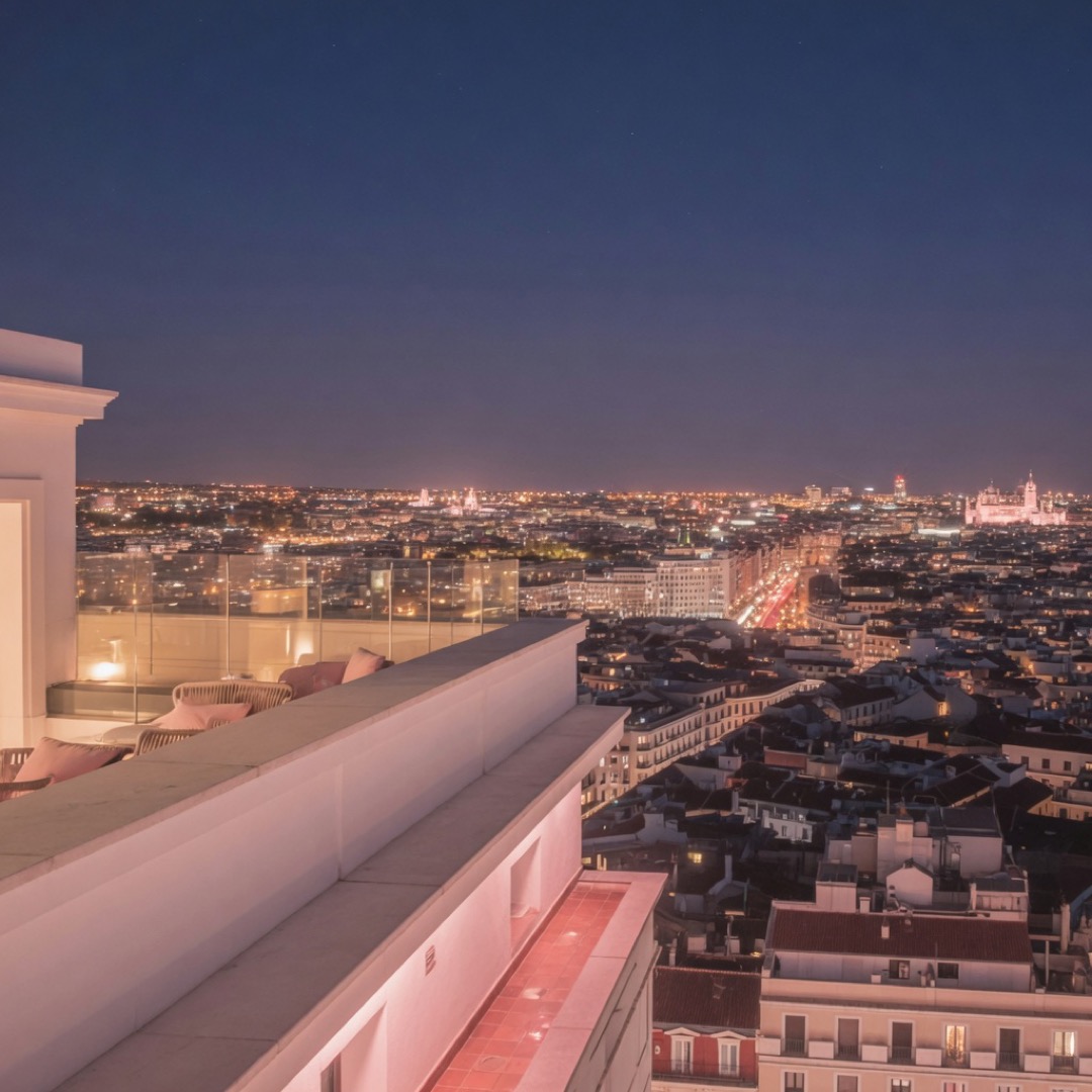Night view over Madrid from the Riu Plaza España terrace