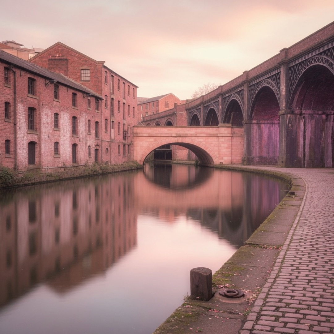 Canal basin and brick viaducts at Castlefield, Manchester