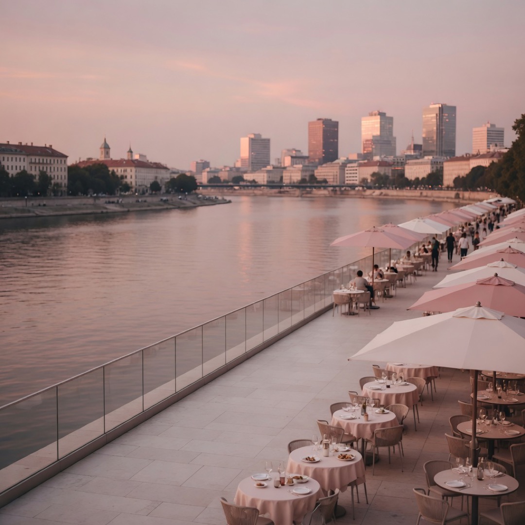 The Southbank promenade along the Yarra with the skyline across