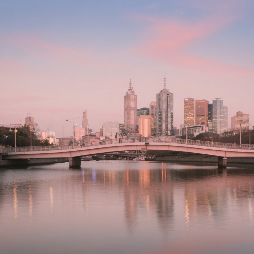 The Yarra River with the city skyline and footbridges