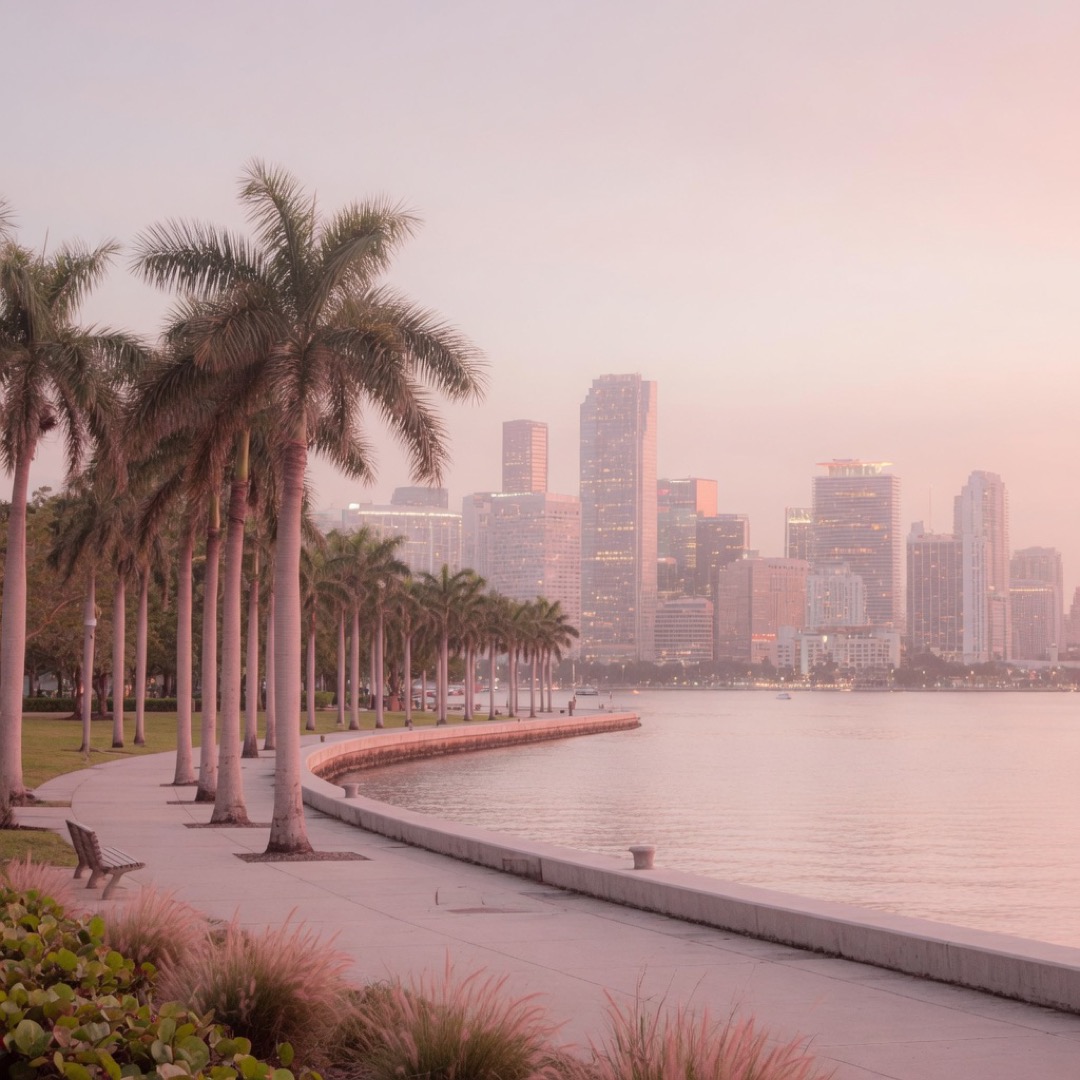 Bayfront lawn with Miami skyline at Bayfront Park