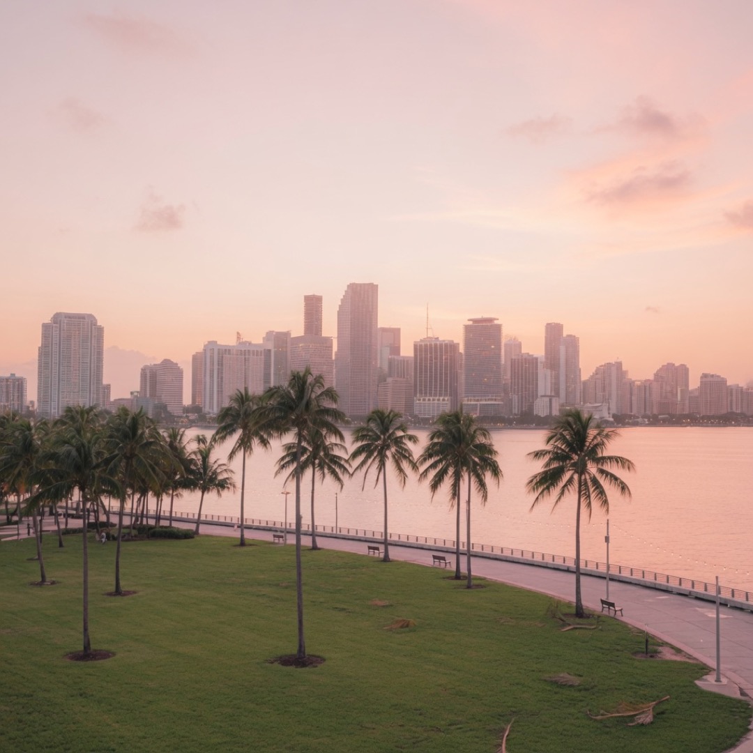 Bay path with skyline at Margaret Pace Park, Miami