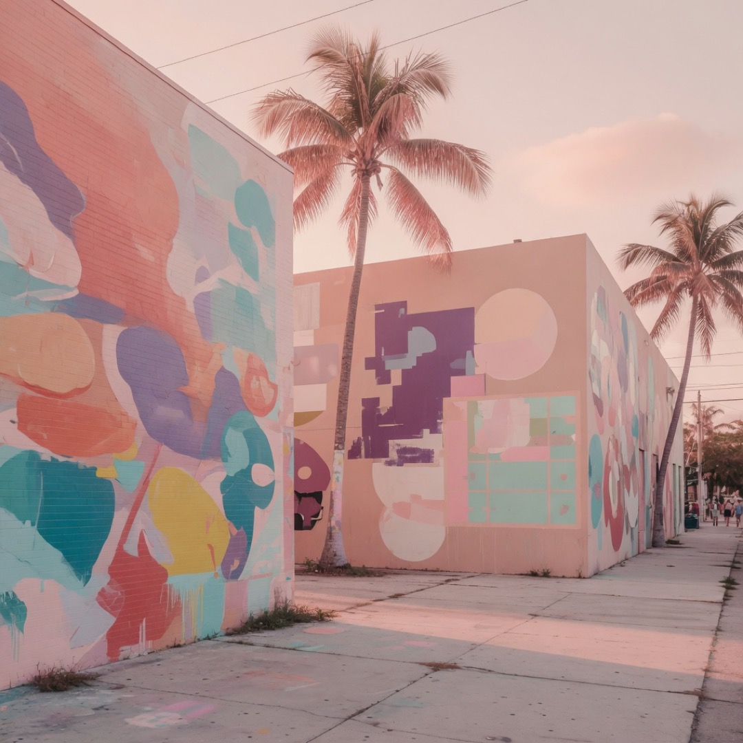 Colorful murals on outdoor walls in Wynwood, Miami