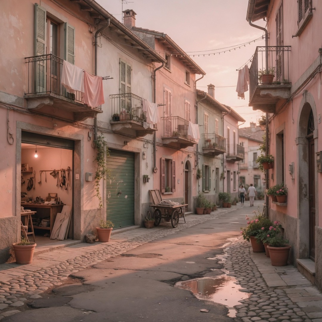 Village-like streets of Isola with workshops and evening life