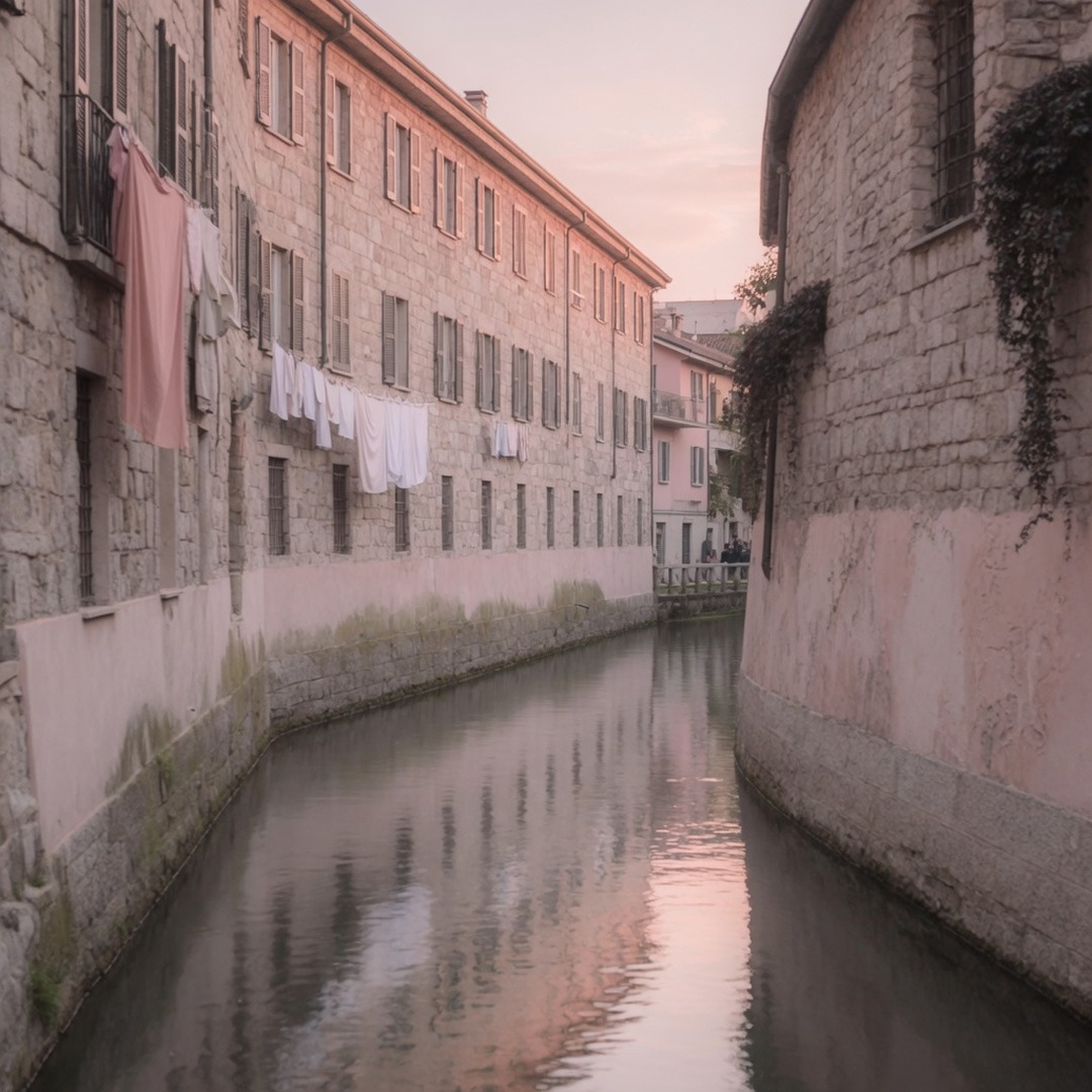 The narrow canal corner of Vicolo dei Lavandai on the Naviglio Grande