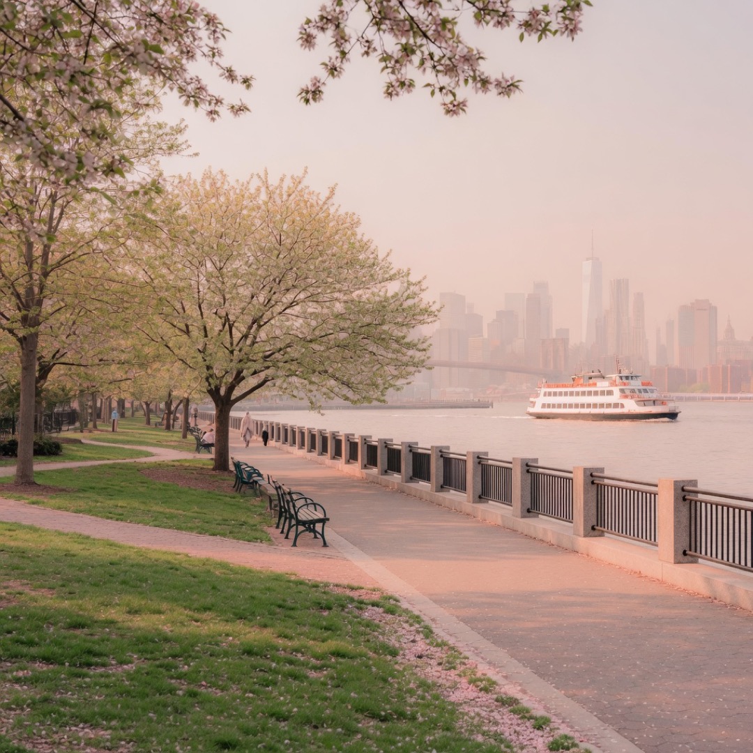 Harbor-side paths at The Battery in lower Manhattan