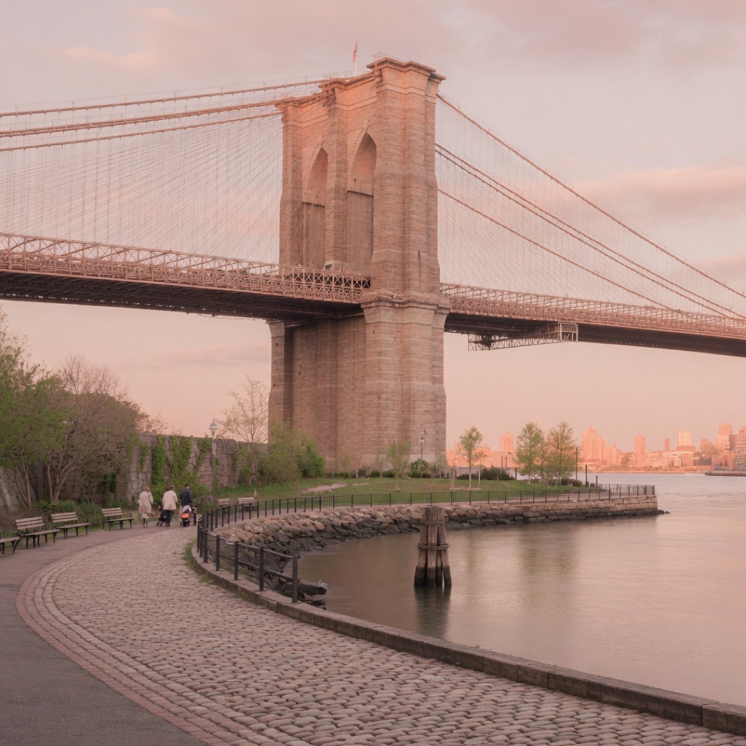 Brooklyn Bridge and waterfront park edge in DUMBO