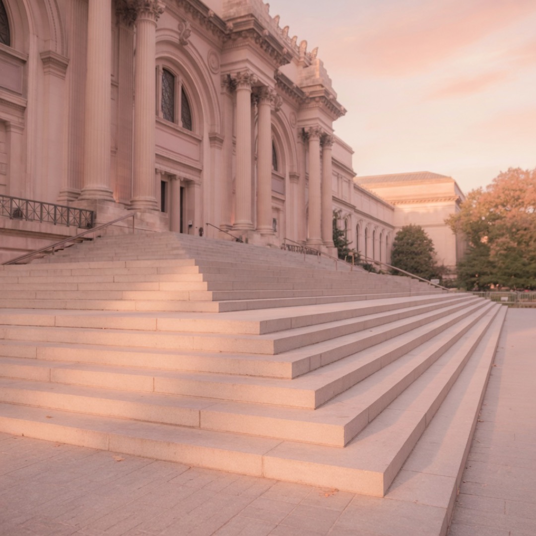 Wide stone steps on Fifth Avenue outside the Metropolitan Museum